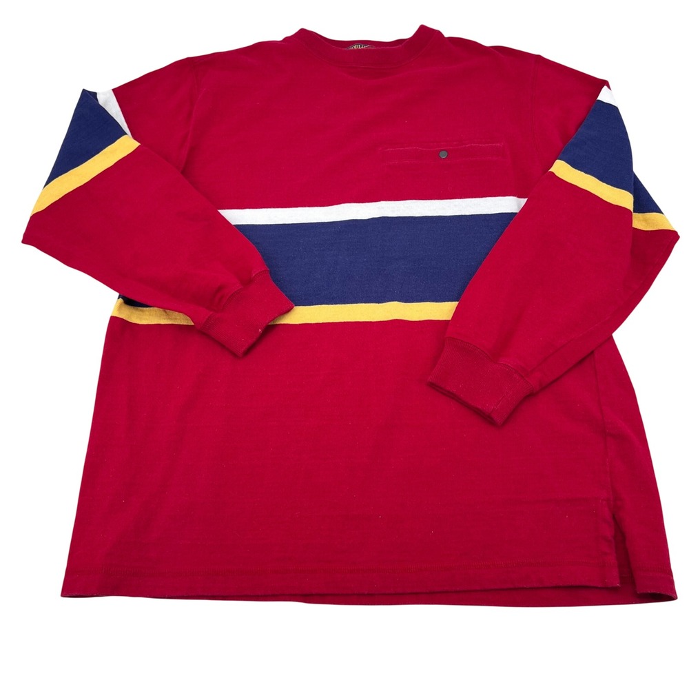 Vintage World Island Red Colorblock Long Sleeve Snap Pocket Shirt Mens Large